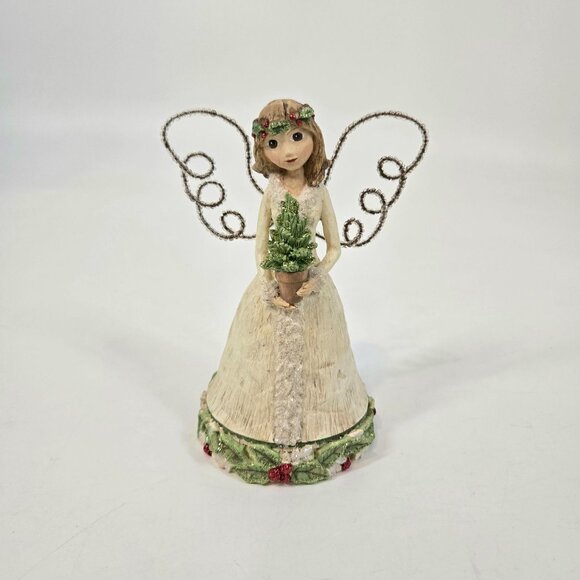Grasslands Road Christmas Tree Angel with Beaded Wings and Holly Berries 6.5" - Picture 1 of 10